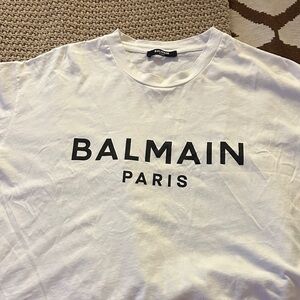 Balmain White and Black Logo T-Shirt